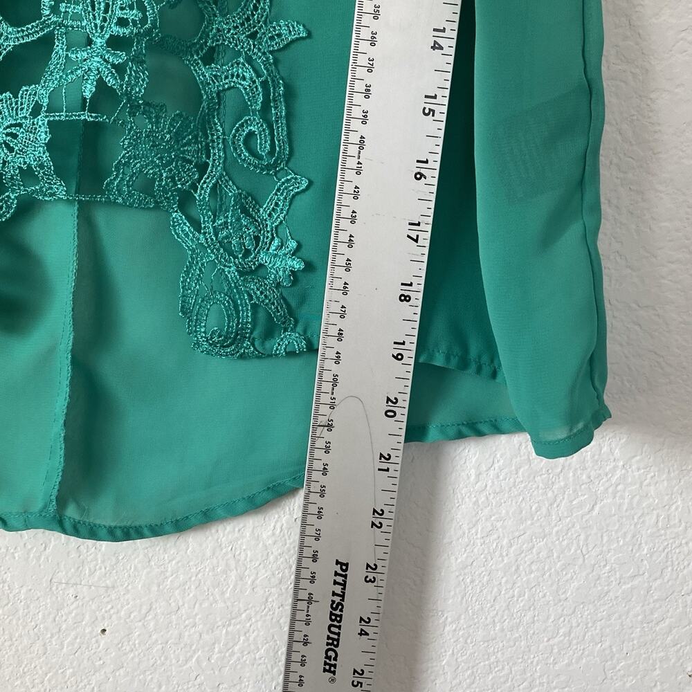 IKY Love Me Kelly Green Sheer Tank Front Crochet Med Festive Lightweight Boho - Picture 10 of 12